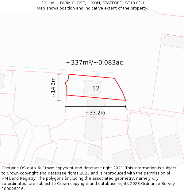 12, HALL FARM CLOSE, HIXON, STAFFORD, ST18 0FU: Plot and title map