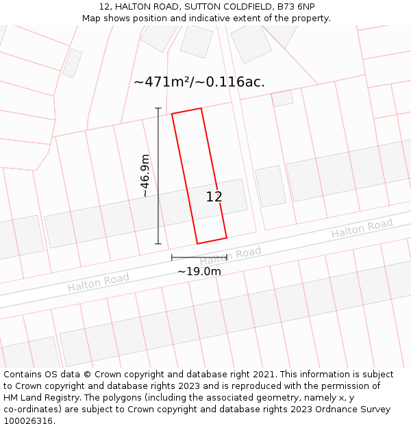 12, HALTON ROAD, SUTTON COLDFIELD, B73 6NP: Plot and title map