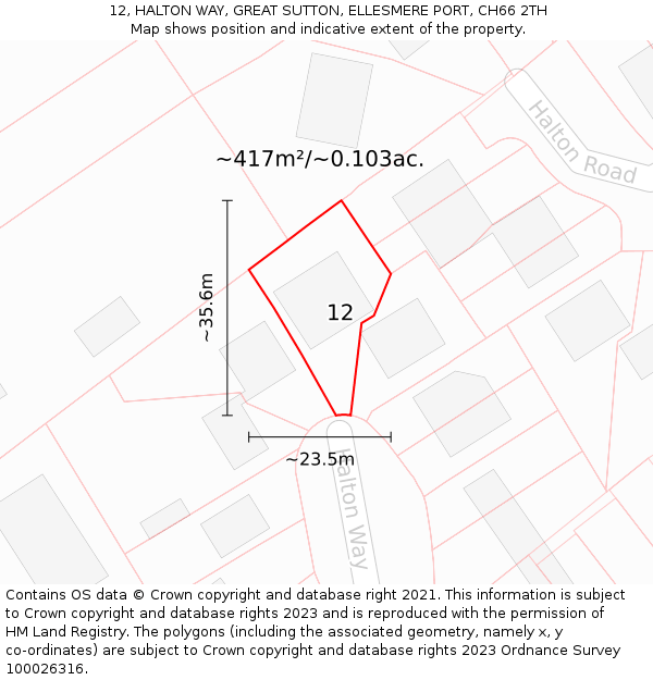 12, HALTON WAY, GREAT SUTTON, ELLESMERE PORT, CH66 2TH: Plot and title map