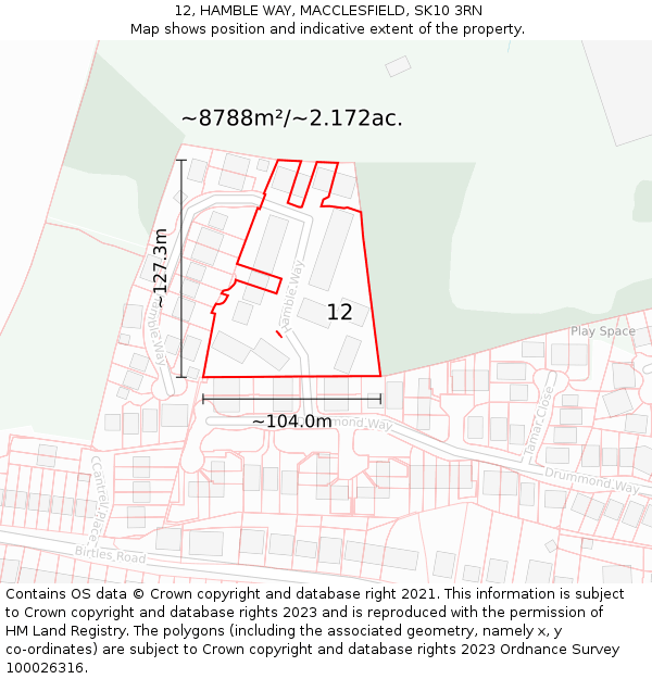 12, HAMBLE WAY, MACCLESFIELD, SK10 3RN: Plot and title map