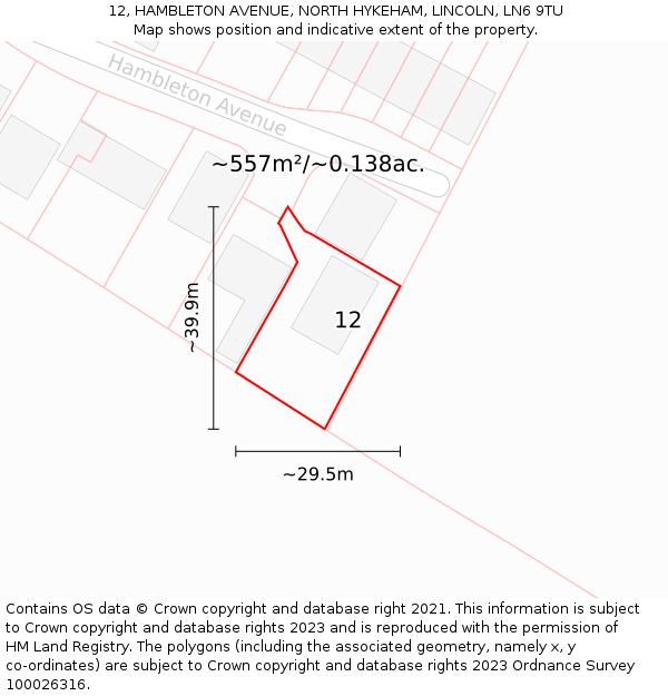 12, HAMBLETON AVENUE, NORTH HYKEHAM, LINCOLN, LN6 9TU: Plot and title map