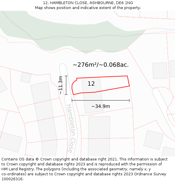 12, HAMBLETON CLOSE, ASHBOURNE, DE6 1NG: Plot and title map