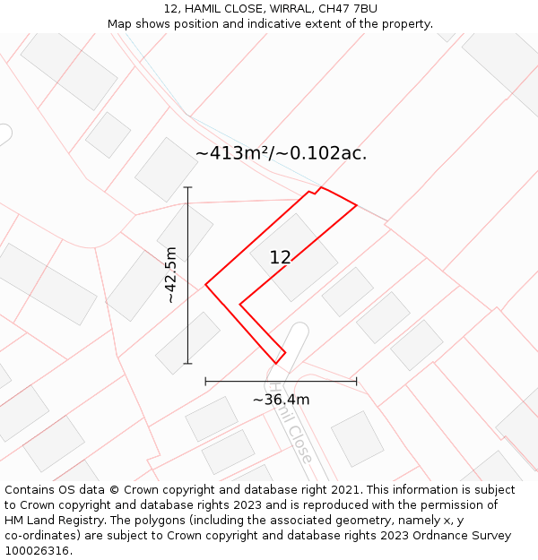 12, HAMIL CLOSE, WIRRAL, CH47 7BU: Plot and title map