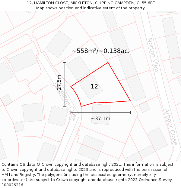 12, HAMILTON CLOSE, MICKLETON, CHIPPING CAMPDEN, GL55 6RE: Plot and title map