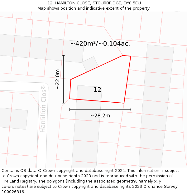 12, HAMILTON CLOSE, STOURBRIDGE, DY8 5EU: Plot and title map