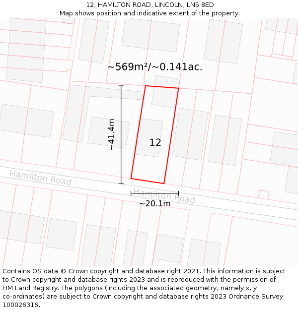 12, HAMILTON ROAD, LINCOLN, LN5 8ED: Plot and title map
