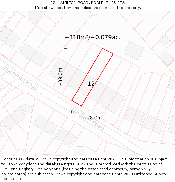 12, HAMILTON ROAD, POOLE, BH15 4EW: Plot and title map