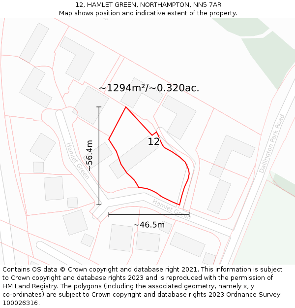 12, HAMLET GREEN, NORTHAMPTON, NN5 7AR: Plot and title map