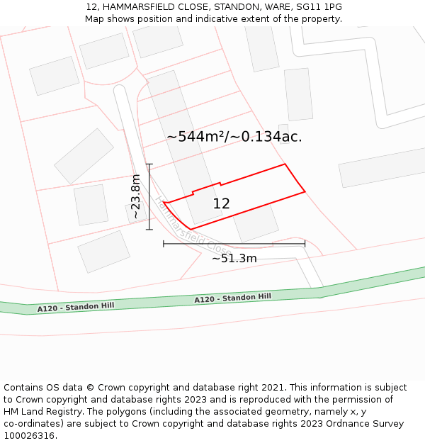 12, HAMMARSFIELD CLOSE, STANDON, WARE, SG11 1PG: Plot and title map