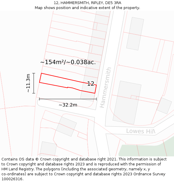 12, HAMMERSMITH, RIPLEY, DE5 3RA: Plot and title map