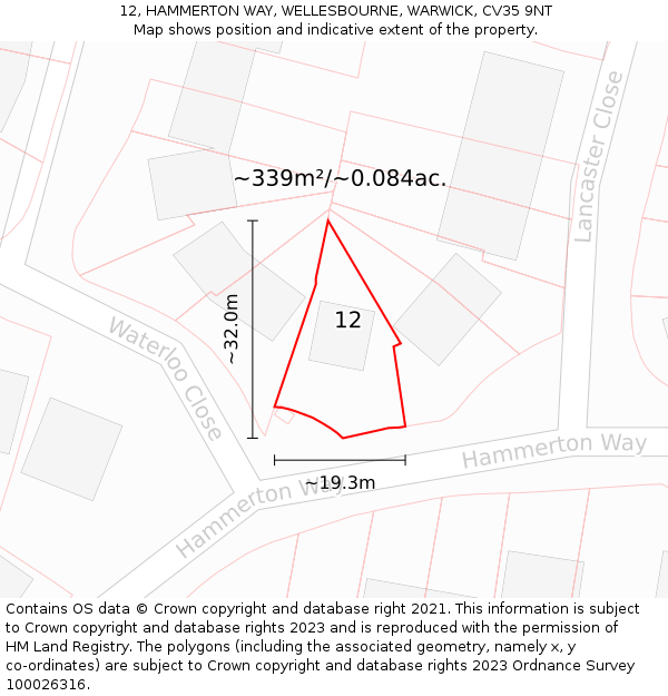 12, HAMMERTON WAY, WELLESBOURNE, WARWICK, CV35 9NT: Plot and title map