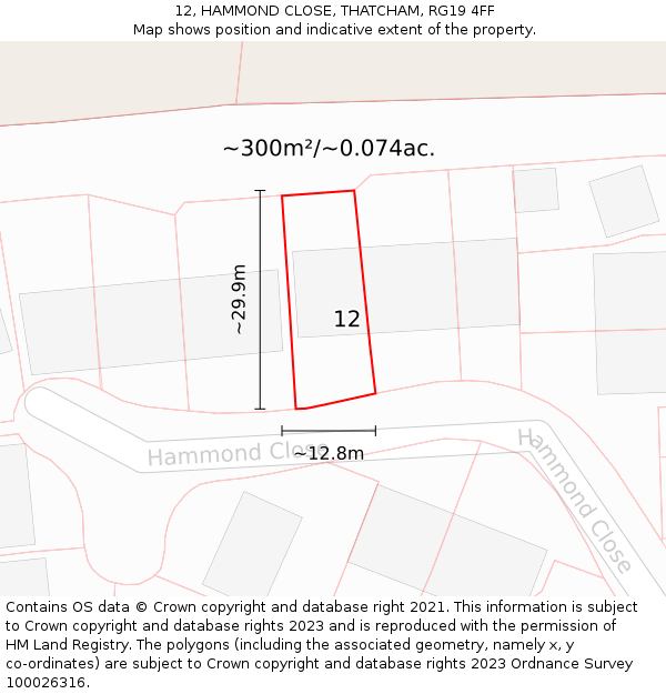 12, HAMMOND CLOSE, THATCHAM, RG19 4FF: Plot and title map