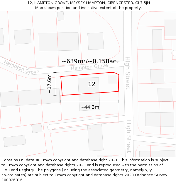 12, HAMPTON GROVE, MEYSEY HAMPTON, CIRENCESTER, GL7 5JN: Plot and title map