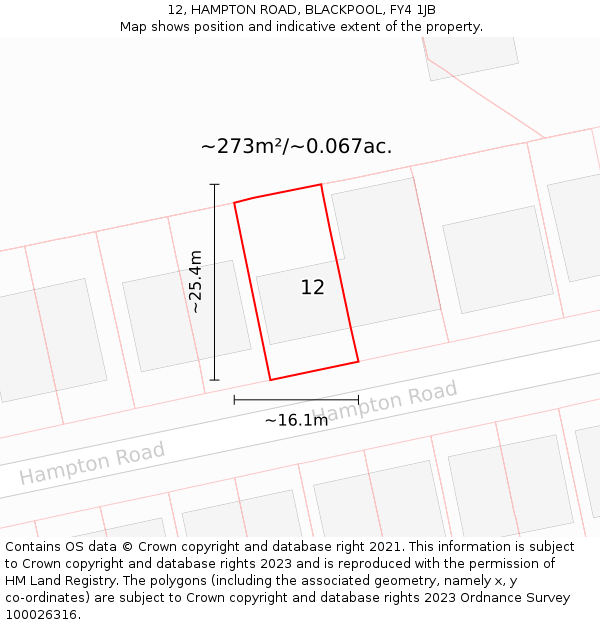12, HAMPTON ROAD, BLACKPOOL, FY4 1JB: Plot and title map