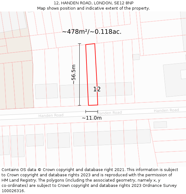 12, HANDEN ROAD, LONDON, SE12 8NP: Plot and title map