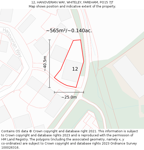 12, HANOVERIAN WAY, WHITELEY, FAREHAM, PO15 7JT: Plot and title map