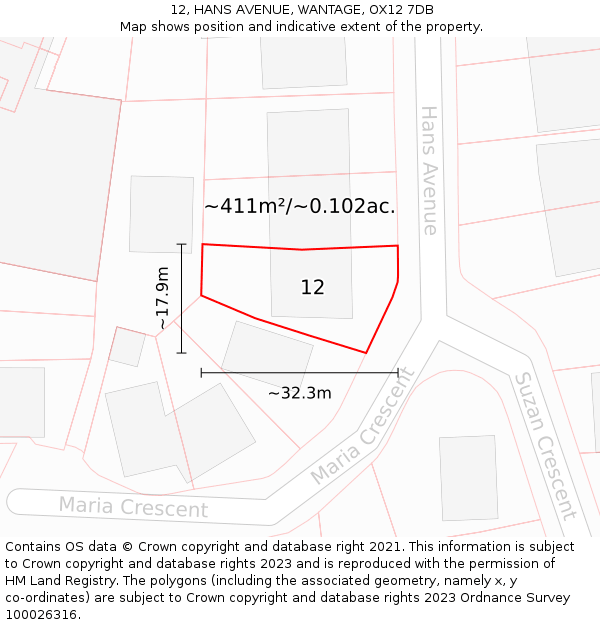 12, HANS AVENUE, WANTAGE, OX12 7DB: Plot and title map