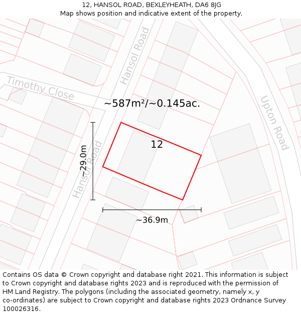 12, HANSOL ROAD, BEXLEYHEATH, DA6 8JG: Plot and title map