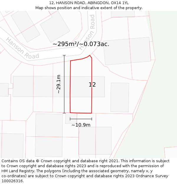 12, HANSON ROAD, ABINGDON, OX14 1YL: Plot and title map