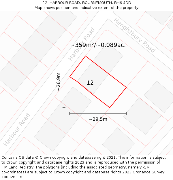 12, HARBOUR ROAD, BOURNEMOUTH, BH6 4DD: Plot and title map