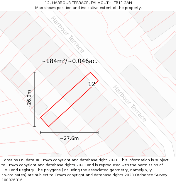 12, HARBOUR TERRACE, FALMOUTH, TR11 2AN: Plot and title map