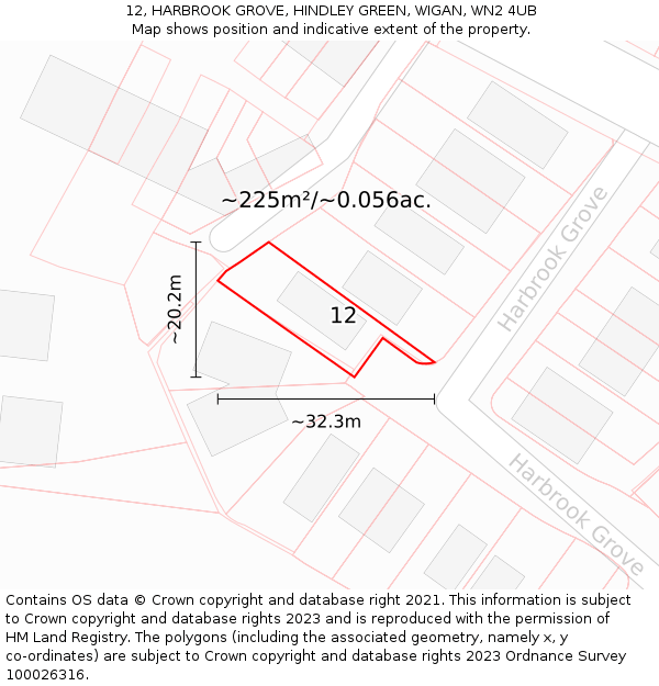 12, HARBROOK GROVE, HINDLEY GREEN, WIGAN, WN2 4UB: Plot and title map