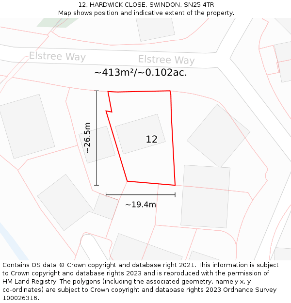 12, HARDWICK CLOSE, SWINDON, SN25 4TR: Plot and title map