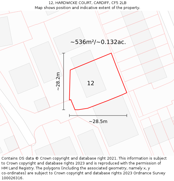 12, HARDWICKE COURT, CARDIFF, CF5 2LB: Plot and title map