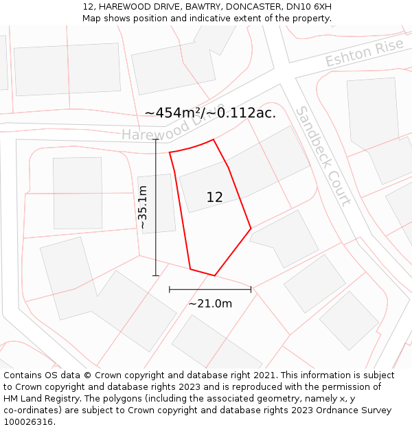 12, HAREWOOD DRIVE, BAWTRY, DONCASTER, DN10 6XH: Plot and title map