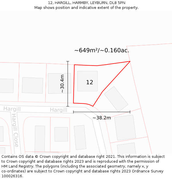 12, HARGILL, HARMBY, LEYBURN, DL8 5PN: Plot and title map