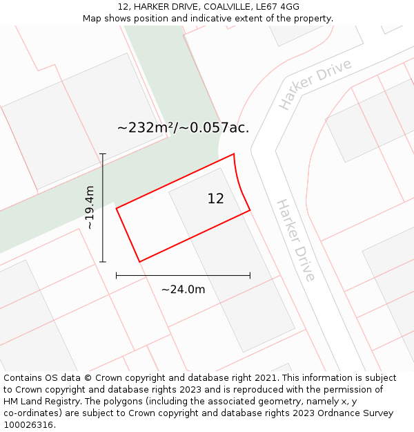 12, HARKER DRIVE, COALVILLE, LE67 4GG: Plot and title map