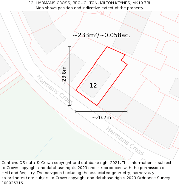 12, HARMANS CROSS, BROUGHTON, MILTON KEYNES, MK10 7BL: Plot and title map