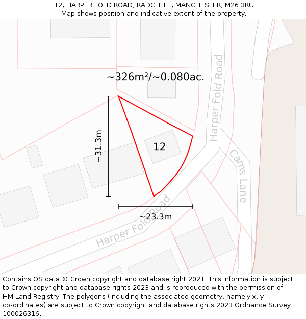 12, HARPER FOLD ROAD, RADCLIFFE, MANCHESTER, M26 3RU: Plot and title map