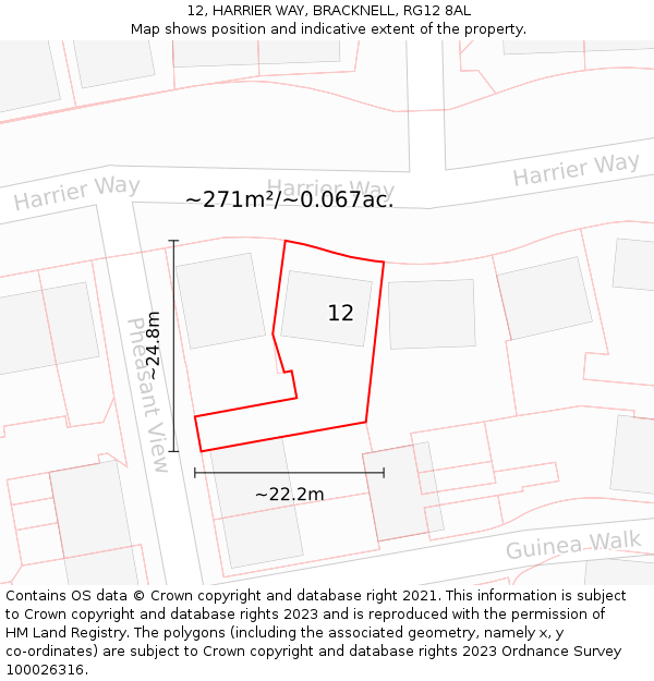 12, HARRIER WAY, BRACKNELL, RG12 8AL: Plot and title map