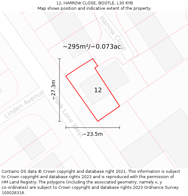 12, HARROW CLOSE, BOOTLE, L30 6YB: Plot and title map