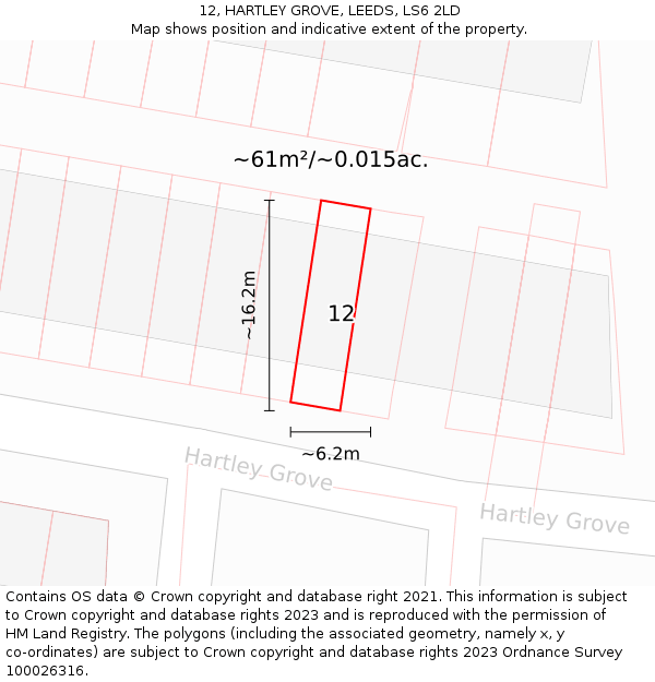 12, HARTLEY GROVE, LEEDS, LS6 2LD: Plot and title map
