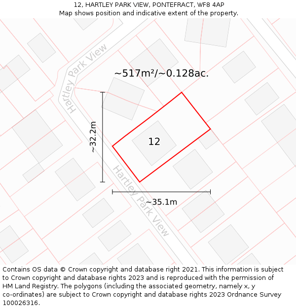 12, HARTLEY PARK VIEW, PONTEFRACT, WF8 4AP: Plot and title map
