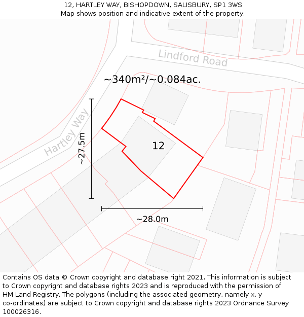 12, HARTLEY WAY, BISHOPDOWN, SALISBURY, SP1 3WS: Plot and title map
