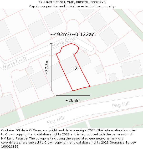 12, HARTS CROFT, YATE, BRISTOL, BS37 7XE: Plot and title map