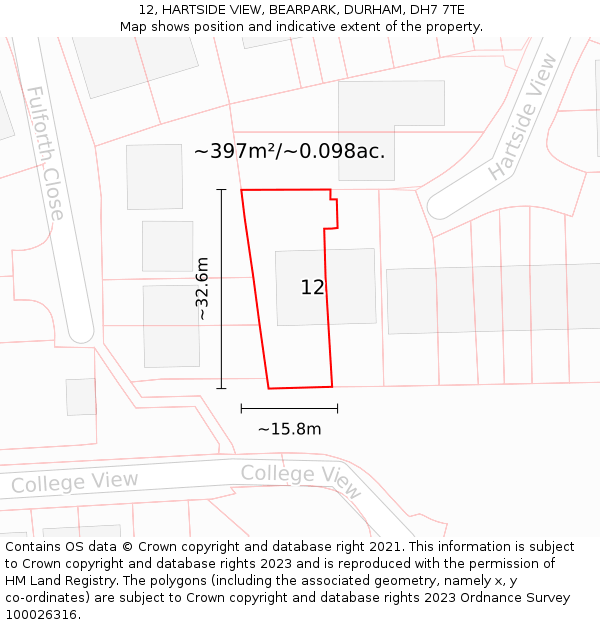 12, HARTSIDE VIEW, BEARPARK, DURHAM, DH7 7TE: Plot and title map