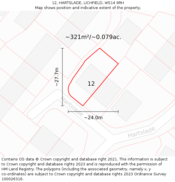 12, HARTSLADE, LICHFIELD, WS14 9RH: Plot and title map