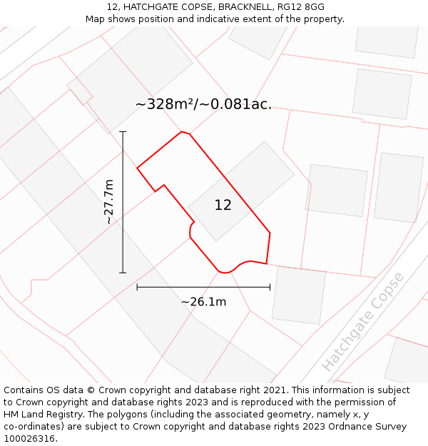12, HATCHGATE COPSE, BRACKNELL, RG12 8GG: Plot and title map