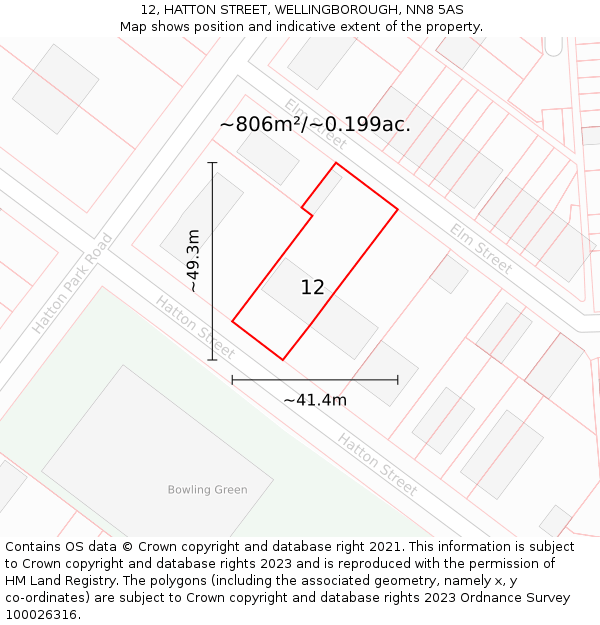 12, HATTON STREET, WELLINGBOROUGH, NN8 5AS: Plot and title map