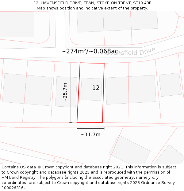 12, HAVENSFIELD DRIVE, TEAN, STOKE-ON-TRENT, ST10 4RR: Plot and title map