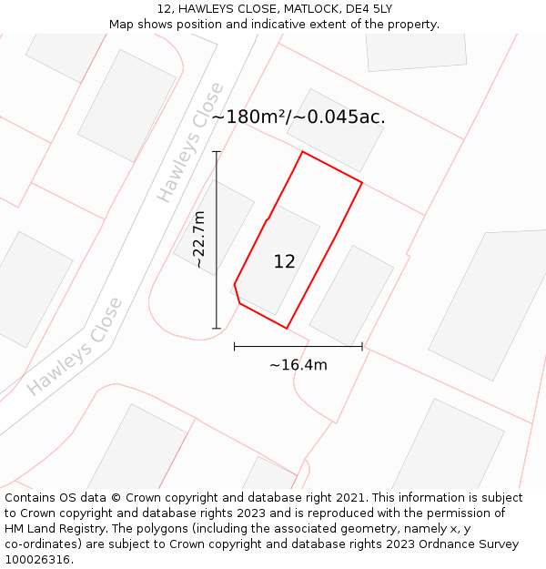 12, HAWLEYS CLOSE, MATLOCK, DE4 5LY: Plot and title map