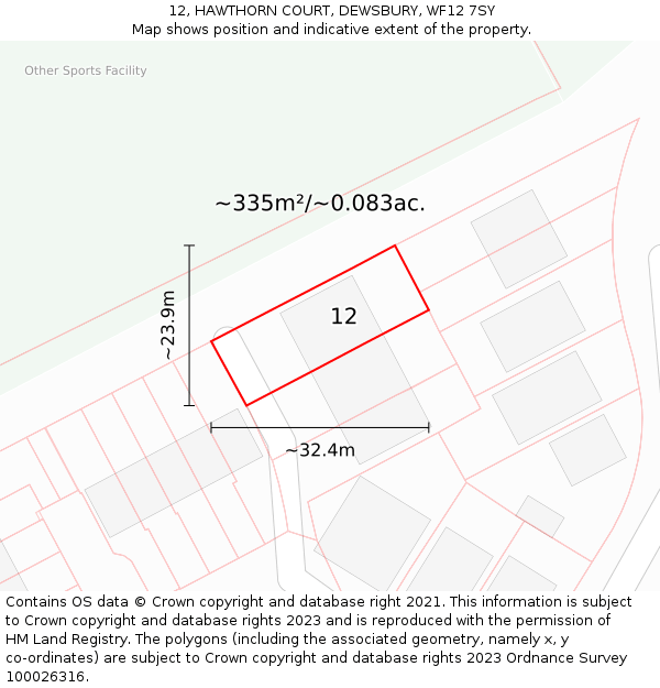 12, HAWTHORN COURT, DEWSBURY, WF12 7SY: Plot and title map