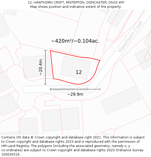 12, HAWTHORN CROFT, MISTERTON, DONCASTER, DN10 4FP: Plot and title map