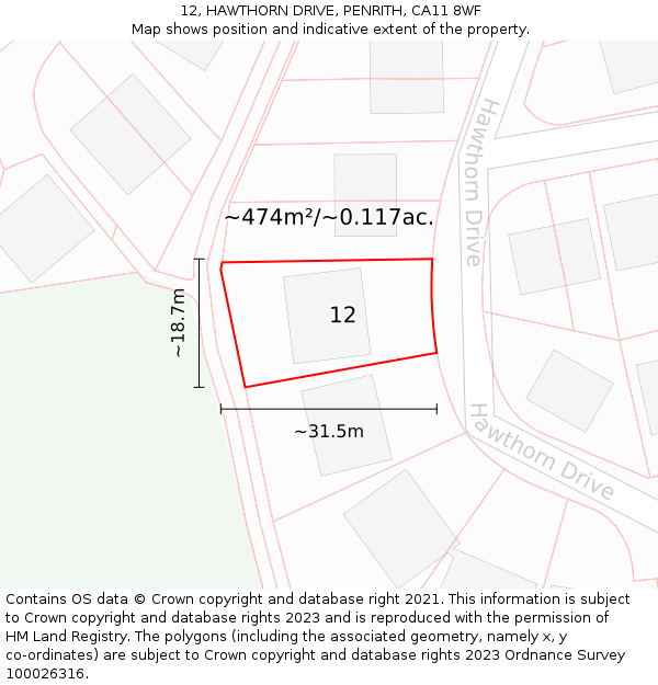 12, HAWTHORN DRIVE, PENRITH, CA11 8WF: Plot and title map