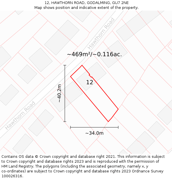 12, HAWTHORN ROAD, GODALMING, GU7 2NE: Plot and title map