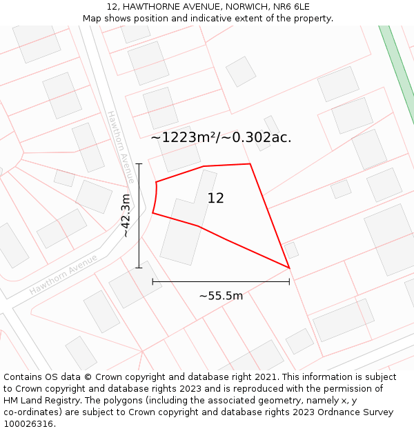 12, HAWTHORNE AVENUE, NORWICH, NR6 6LE: Plot and title map